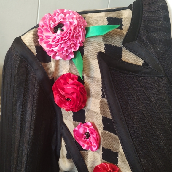 Gene Ewing BIS Vintage Floral Embellished Checkered Women's Blazer Medium - Picture 3 of 14